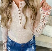 Load image into Gallery viewer, Lace sleeve v-neck
